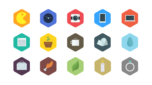 15 Flat Hexagon Icons